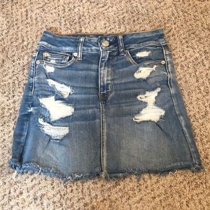 American Eagle Ripped Jean Mini Skirt